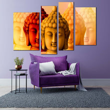 Load image into Gallery viewer, mind soul canvas wall art meditation buddha shadows 4 piece canvas set yellow red buddha faces canvas print for living room
