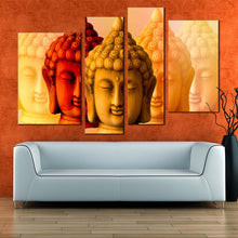 Load image into Gallery viewer, mind soul canvas wall art meditation buddha shadows 4 piece canvas set yellow red buddha faces canvas print for your living room 
