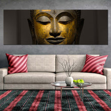 Load image into Gallery viewer, mind  soul  canvas  wall  art  peaceful  buddha  meditation  canvas  panoramic  canvas  artwork  yellow  grey  buddha  face  canvas  print For Living Room
