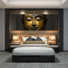 Load image into Gallery viewer, mind  soul  canvas  wall  art  peaceful  buddha  meditation  canvas  panoramic  canvas  artwork  yellow  grey  buddha  face  canvas  print For Bedroom
