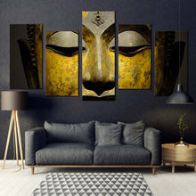 Load image into Gallery viewer, mind soul canvas wall art yellow grey buddha face 5 piece canvas print buddha meditation canvas set For Your Living room
