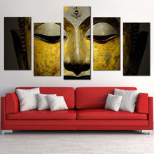 Load image into Gallery viewer, mind soul canvas wall art yellow grey buddha face 5 piece canvas print buddha meditation canvas set For Living room
