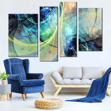 Load image into Gallery viewer, modern abstract canvas print abstract fractal electricity 4 piece canvas wall art 3d abstract multiple canvas for your living room
