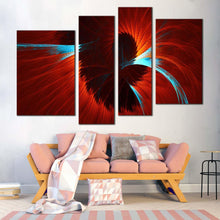 Load image into Gallery viewer, modern abstract canvas print blue abstract fractal 4 piece canvas wall art red elegant abstract digital artwork canvas set for living room
