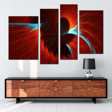 Load image into Gallery viewer, modern abstract canvas print blue abstract fractal 4 piece canvas wall art red elegant abstract digital artwork canvas set for your living room
