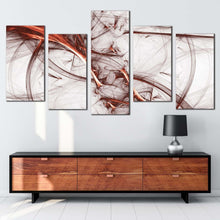 Load image into Gallery viewer, modern abstract canvas print contemporary white brown abstract canvas wall art abstract fractal 5 piece multi canvas artwork In Living Room
