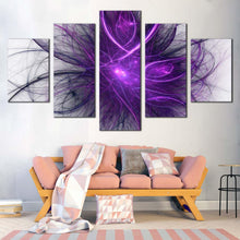 Load image into Gallery viewer, modern abstract canvas wall art abstract energy 5 piece multi canvas artwork blue purple abstract fractal circle canvas print In Living room
