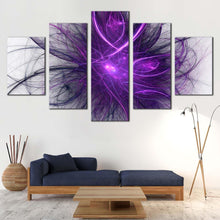 Load image into Gallery viewer, modern abstract canvas wall art abstract energy 5 piece multi canvas artwork blue purple abstract fractal circle canvas print For Living Room
