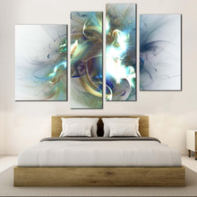 Load image into Gallery viewer, modern abstract canvas wall art abstract fractal artwork print white green abstract fractal glow 4 piece canvas for bedroom
