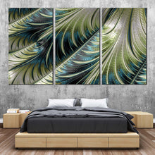 Load image into Gallery viewer, modern abstract canvas wall art abstract fractal element 3 piece canvas print blue green abstract digital pattern triptych canvas set In Bedroom
