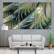 Load image into Gallery viewer, modern abstract canvas wall art abstract fractal element 3 piece canvas print blue green abstract digital pattern triptych canvas set For Living Room
