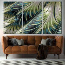 Load image into Gallery viewer, modern abstract canvas wall art abstract fractal element 3 piece canvas print blue green abstract digital pattern triptych canvas set For Living Room
