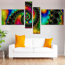 Load image into Gallery viewer, modern abstract canvas wall art abstract fractal shapes 4 piece canvas wall art abstract colorful swirl multi canvas In Living Room
