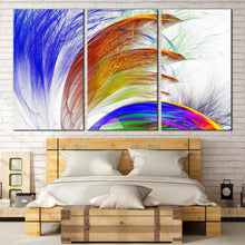 Load image into Gallery viewer, modern abstract canvas wall art abstract graphic fractal 3 piece canvas print colorful bright abstract patterns multi canvas In Bedroom
