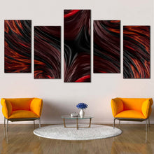 Load image into Gallery viewer, modern abstract canvas wall art abstract texture canvas set black red abstract fractal patterns 5 piece canvas print 2 In Living room
