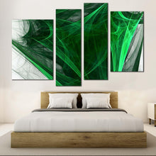 Load image into Gallery viewer, modern abstract canvas wall art black abstract canvas print green fractal abstract design 4 piece multiple canvas for bedroom
