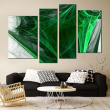 Load image into Gallery viewer, modern abstract canvas wall art black abstract canvas print green fractal abstract design 4 piece multiple canvas for your living room
