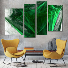 Load image into Gallery viewer, modern abstract canvas wall art black abstract canvas print green fractal abstract design 4 piece multiple canvas
