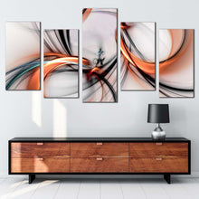 Load image into Gallery viewer, modern abstract canvas wall art black orange abstract art print 3d abstract fractal 5 piece canvas set In Living Room
