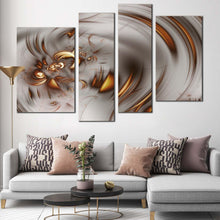 Load image into Gallery viewer, modern abstract canvas wall art brown grey abstract art print elegant abstract fractal 4 piece canvas for living room
