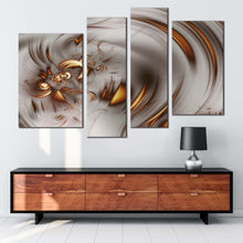 Load image into Gallery viewer, modern abstract canvas wall art brown grey abstract art print elegant abstract fractal 4 piece canvas for your living room 
