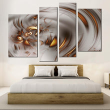 Load image into Gallery viewer, modern abstract canvas wall art brown grey abstract art print elegant abstract fractal 4 piece canvas
