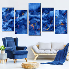 Load image into Gallery viewer, modern abstract canvas wall art contemporary marble artwork print yellow blue abstract stone 5 piece canvas set In Living room
