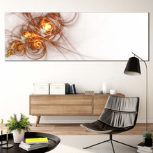 Load image into Gallery viewer, modern  abstract  canvas  wall  art  contemporary  yellow  abstract  patterns  wide  canvas  beautiful  white  abstract  fractal  panoramic  canvas  print In Living Room
