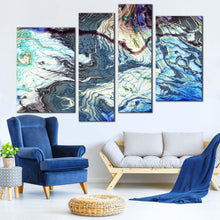 Load image into Gallery viewer, modern abstract canvas wall art gray abstract digital fractal pattern 4 piece canvas set blue abstract marble background canvas print for living room
