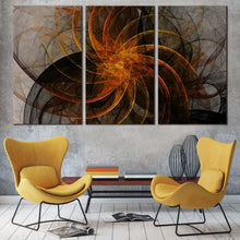 Load image into Gallery viewer, modern abstract canvas wall art grey abstract patterns triptych multi canvas artwork black orange abstract fractal 3 piece canvas print For Living Room
