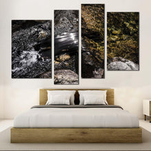 Load image into Gallery viewer, modern abstract canvas wall art grey stone river abstract 4 piece canvas set brown stone close up canvas print for bedroom
