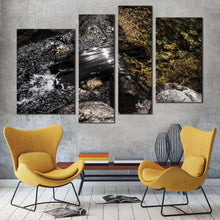 Load image into Gallery viewer, modern abstract canvas wall art grey stone river abstract 4 piece canvas set brown stone close up canvas print for your living room
