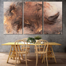 Load image into Gallery viewer, modern abstract canvas wall art grey yellow elegant abstract 3 piece canvas print 3d abstract fractal canvas set In Dining Room
