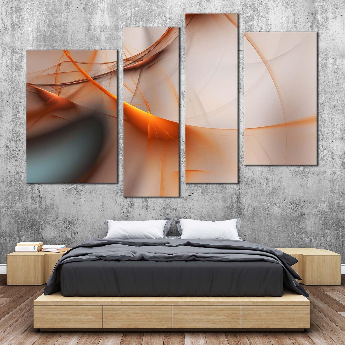 modern abstract canvas wall art orange abstract fractal 4 piece canvas grey modern abstract canvas set