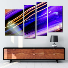 Load image into Gallery viewer, modern abstract canvas wall art orange blue abstract light trail 4 piece multi canvas abstract lights canvas print for your living room 
