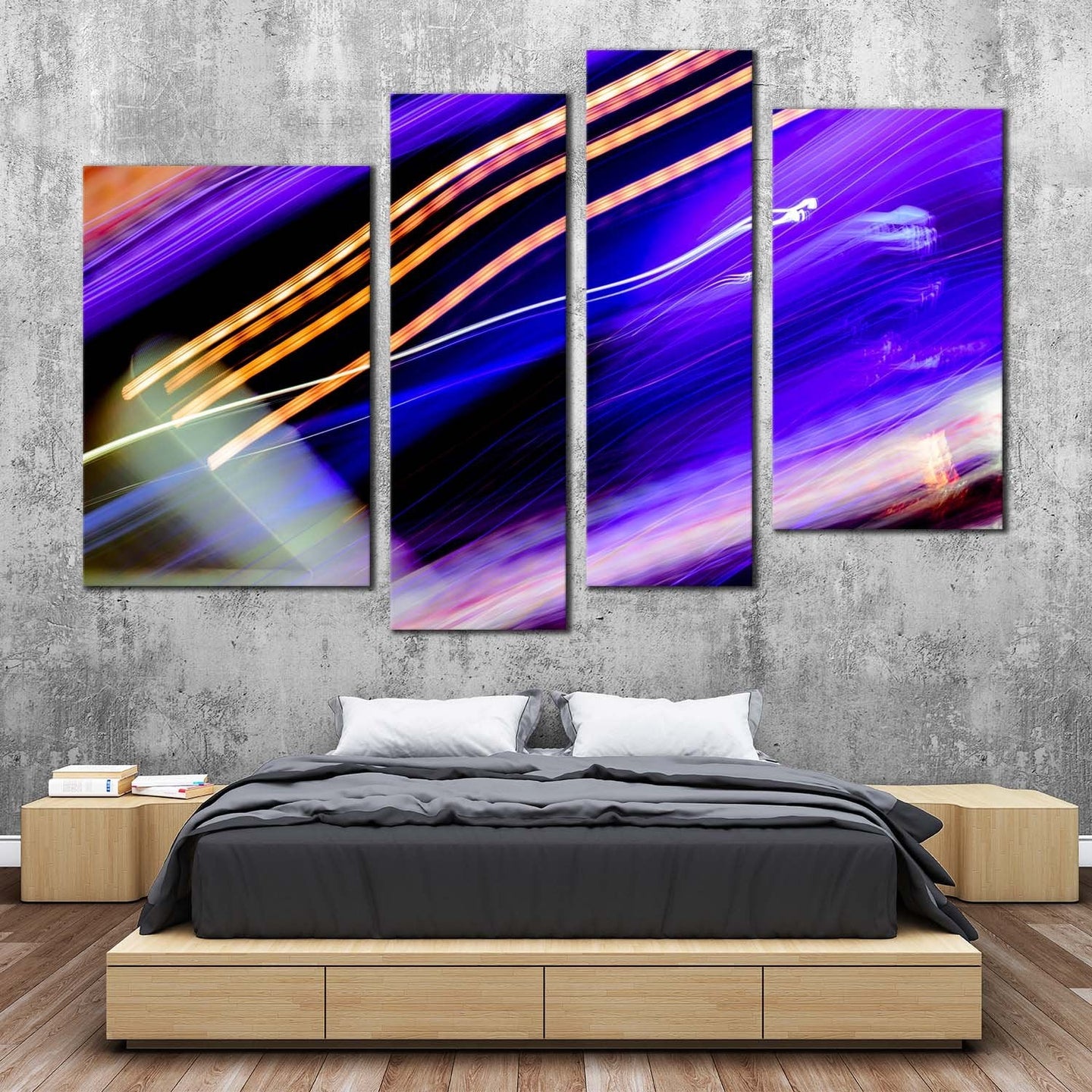 modern abstract canvas wall art orange blue abstract light trail 4 piece multi canvas abstract lights canvas print