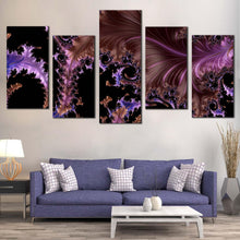 Load image into Gallery viewer, modern abstract canvas wall art purple fractal digital artwork 5 piece canvas brown black abstract fractal patterns canvas print abstract dream multi canvas In Living Room
