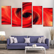 Load image into Gallery viewer, modern abstract canvas wall art red abstract graphic digital 5 piece canvas set black abstract chaos canvas print In Living room
