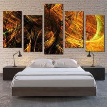 Load image into Gallery viewer, modern abstract canvas wall art yellow abstract digital artwork canvas print black 3d abstract fractal bright 5 piece multiple canvas For Bedroom
