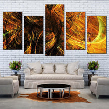 Load image into Gallery viewer, modern abstract canvas wall art yellow abstract digital artwork canvas print black 3d abstract fractal bright 5 piece multiple canvas For Living room
