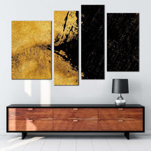 Load image into Gallery viewer, modern abstract canvas wall art yellow black grunge abstract paint 4 piece canvas print stone texture multiple canvas for your living room 
