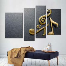 Load image into Gallery viewer, modern music canvas print gold isolated music 4 piece canvas wall art grey abstract elegant music notes multi canvas artwork
