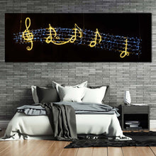 Load image into Gallery viewer, modern  music  canvas  print  golden  music  notes  1  piece  canvas  wall  art  black  background  music  symbols  multi  canvas  artwork For Bedroom
