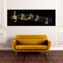 Load image into Gallery viewer, modern  music  canvas  print  golden  music  notes  1  piece  canvas  wall  art  black  background  music  symbols  multi  canvas  artwork For Living Room
