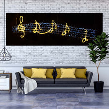 Load image into Gallery viewer, modern  music  canvas  print  golden  music  notes  1  piece  canvas  wall  art  black  background  music  symbols  multi  canvas  artwork In Living Room
