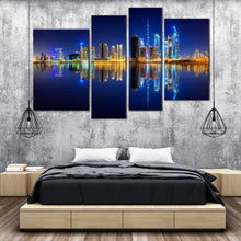 Load image into Gallery viewer, modern Dubai Business Bay Line of Towers Reflection 4 piece wall decor 
