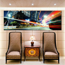 Load image into Gallery viewer, modern  city  traffic  light  trail  at  night  paronamic  wall  decor In Living Room
