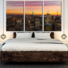 Load image into Gallery viewer, modern lights building New York city skyline 3 panel wall art For Bedroom
