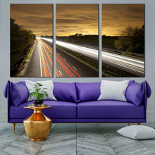 Load image into Gallery viewer, modern red yellow city traffic lights trail cloudy afternoon 3 piece wall decor In Living room
