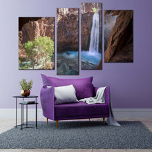 Load image into Gallery viewer, mooney falls canvas wall art arizona white waterfall landscape canvas set brown grand canyon 4 piece canvas print for living room
